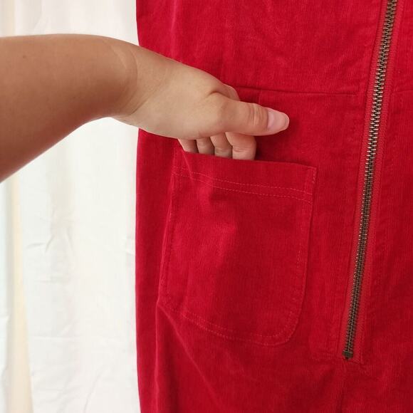 Corduroy Jumpsuit Overall M Red Stretchy Cotton Utility Retro Bootcut New - Picture 5 of 11